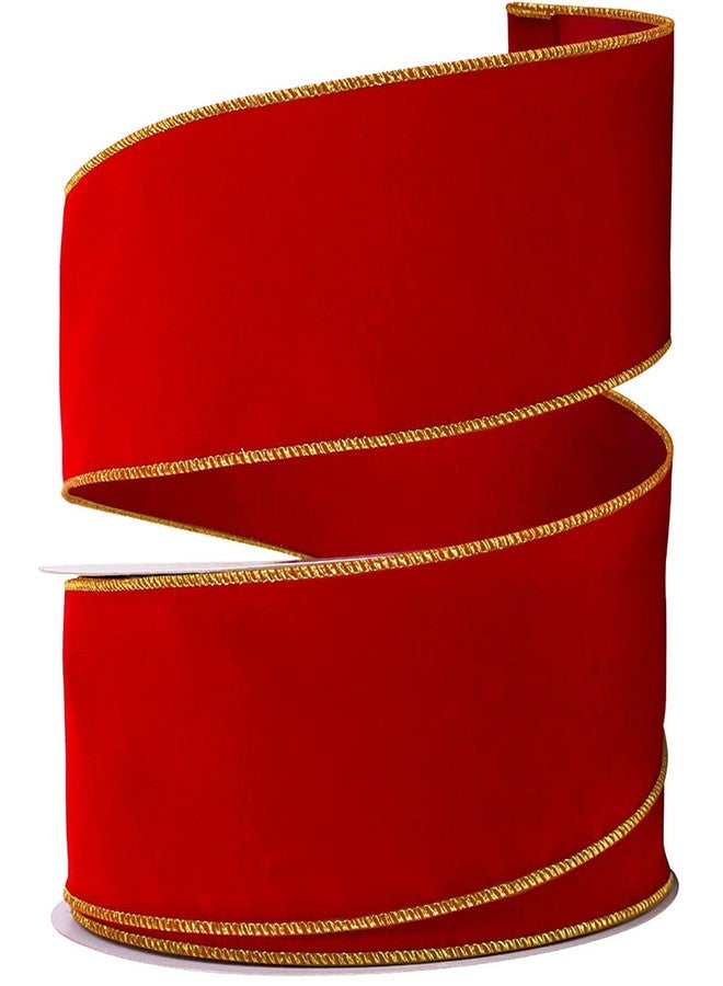 OLYPHAN Red Velvet Ribbon Wired 2.5 (2 1/2) Inch Wide Wire-Edge Gold Trim Clearance: 30 Yards Christmas Wrap, Valentine's Day/Outdoor Xmas Tree Bows/Winter Wedding Bow/Valentine Ribbons for Crafts & Gifts - Image 1